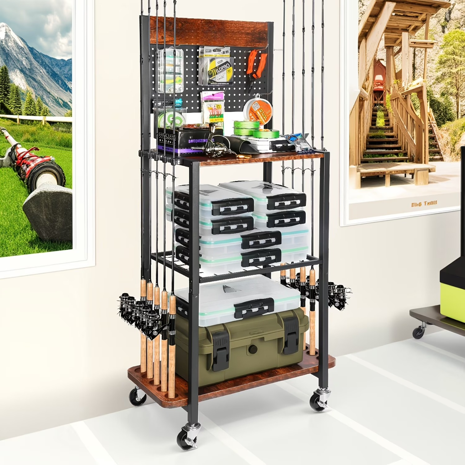 Fishing Rod Rack - 12 Slots Fishing Rod Storage Cabinet