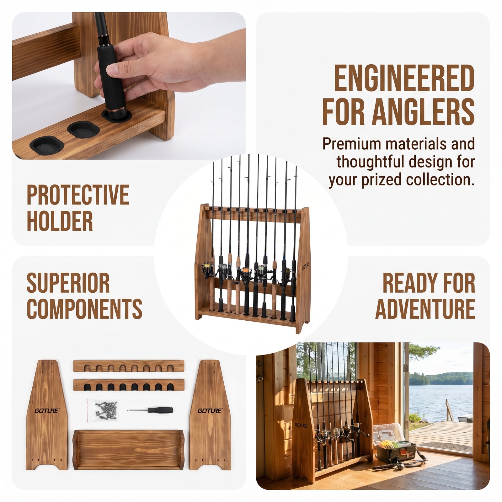 Goture 10 Slots Carbonized Pin - Fishing Rod Rack のレビューと価格