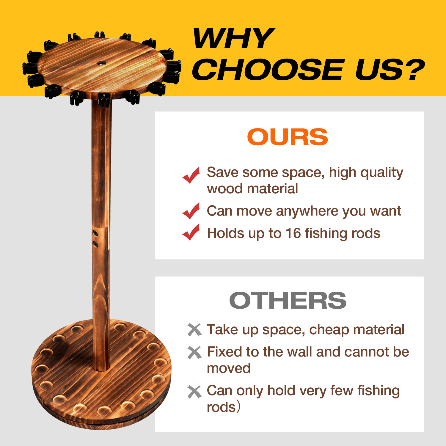 Round Carbonized Wood Fishing  - Fishing Rod Rack のレビューと価格