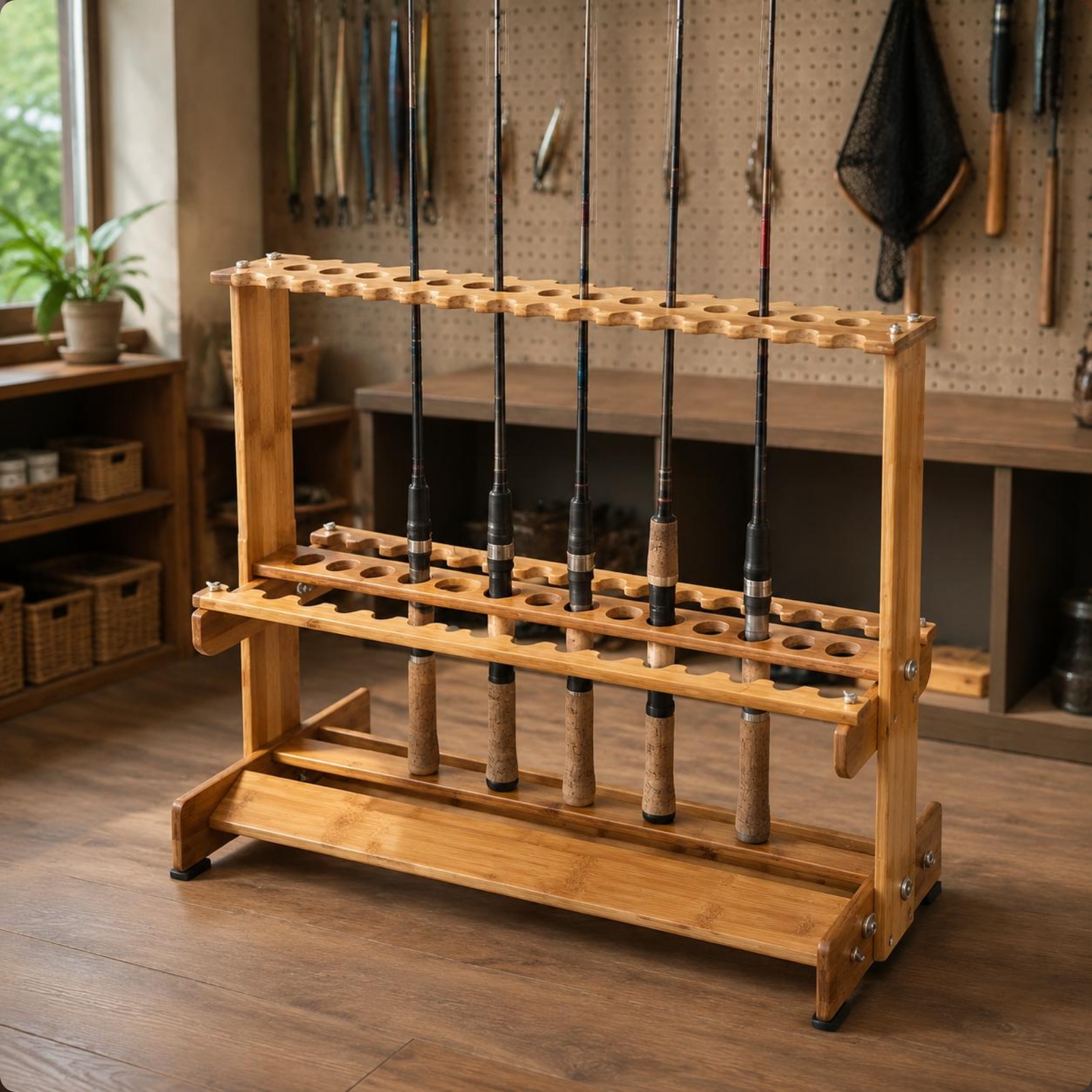 Bamboo Fishing Rod Rack Circul - Fishing Rod Rack のレビューと価格